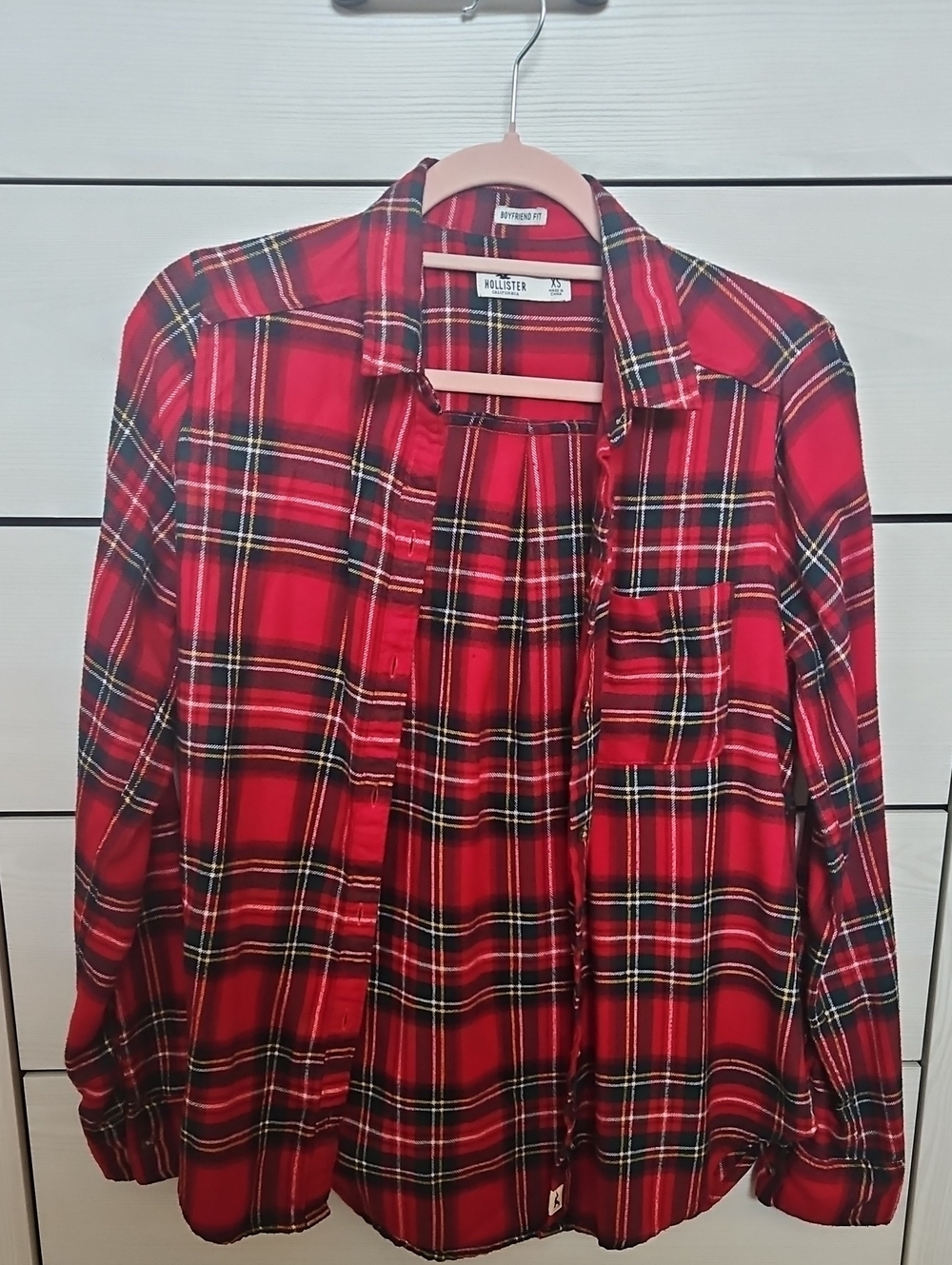 Hollister Red and Black Plaid Button-Down Shirt